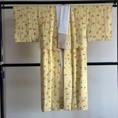 ■E5758■アンティーク■正絹錦紗■黄色　花柄　袷　長襦袢■丈129　裄61