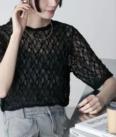 フラワーレースシアー半袖トップスのサムネイル