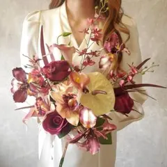 ボルドー　アーティフィシャルフラワー　ブーケ　ウェディング　造花　結婚式　蘭