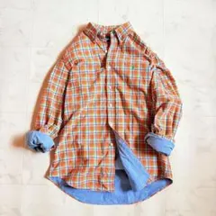 ラルフローレン ダンガリー チェック シャツ ボタンダウン オレンジ ポロ刺繍