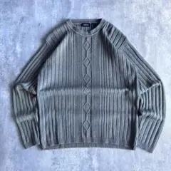00s ニット　セーター　ヴィンテージ　カーキ ケーブルニット　old mony