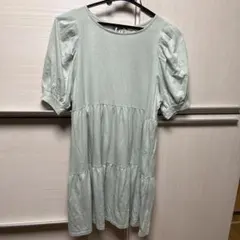 【LUNACION】ミントグリーン ティアードワンピース Mサイズ／ふんわり袖