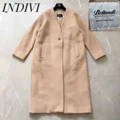 INDIVI インディヴィ　bellandi ウール　ノーカラー　ロングコート