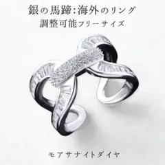ダブルホースシューの幸運リング【モアサナイトダイヤモンド】フリーサイズ/馬蹄