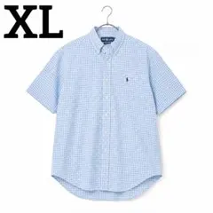 XL　ラルフローレン　リネン100%　ギンガムチェック　ブルー　清涼感　ゆるだぼのサムネイル