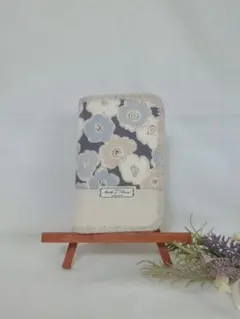 お薬手帳カバー♪ポピー・ブルーグレー☆母子手帳にも☆ハンドメイド