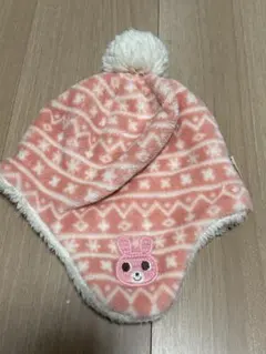 ミキハウス　ウサギ刺繍付きフリースニット帽