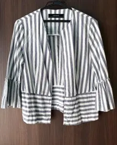 ZARA BASIC ストライプ ノーカラージャケット USA M フリル袖