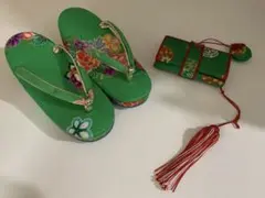 七五三 草履 筥迫セット 鮮やかなグリーン