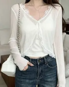 SHEIN シーイン シアーカーディガン 白のサムネイル