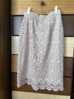 レース 花柄 ひざ丈スカート ピンク