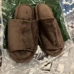 低反発/ブラウン パイル地 オープントゥスリッパ