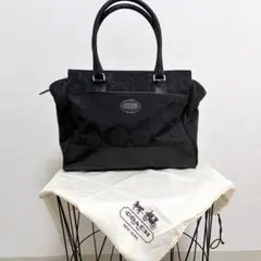 COACH ブラック トートバッグ 保存袋付　コーチ　　A4 レザー×キャンバス