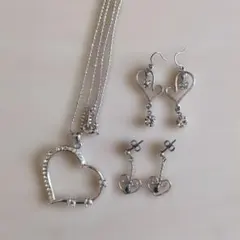オープンハート ネックレス＆ピアス2種セット シルバー キラキラ