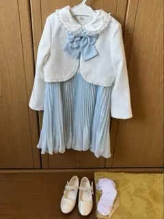 【サイズ120】ブラウスあり水色フォーマルドレスセット（靴・靴下付き）