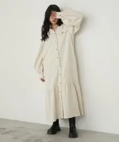 forksy. ボリュームスリーブＶネックティアードデニムワンピース　アイボリー
