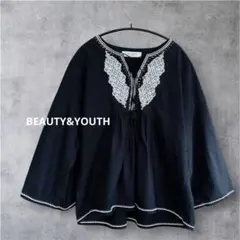 BEAUTY&YOUTH ビーズ　エンブロイダリー刺繍ブラウス　黒　アローズのサムネイル