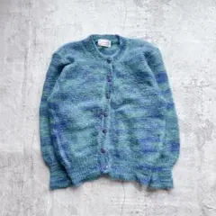 【美品】ニットカーディガン セーター クルーネック 青 緑 グラデーション 派手