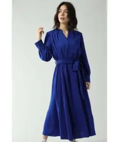 ROSEBUD ウエストリボンベルトワンピース (ブルー）