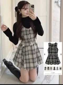 GRL ロービングチェックベルト付きミニワンピース[tu1423]