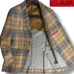 J6406 美品 イザイア DUSTINカシミヤ混チェック柄ジャケット 灰系56