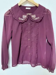 axes femme ブラウス　ボルドー　Ｍサイズ　刺繍あり