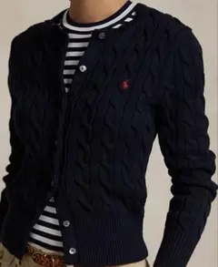 ラルフローレン レディース ケーブルカーディガン コットンニット ネイビー M
