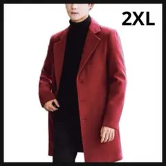 コート メンズ チェスターコート 秋冬 2XL アウター　ワインレッド　レッド
