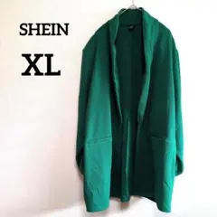 SHEIN【XL】アウター ジャケット 羽織 ギャザー袖 グリーン 肩パット入