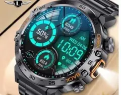 多機能スマートウォッチ ブラックメタルラバー 軍用規格耐衝撃 IP70防水防塵