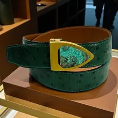 高級感　オーストリッチ風レザー 緑色 ベルト