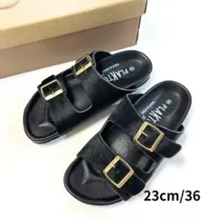 36/22.5cm PLAKTON プラクトン ハラコ レザー サンダル 黒のサムネイル