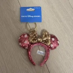 ディズニー カチューシャ キーホルダー ミニー スパンコール ゴールド ピンク