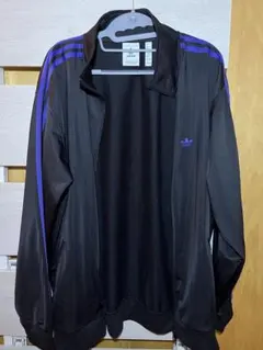 adidas 美品 ダブルジップ 黒×紫 トラックジャケット ジャージ