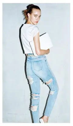 ライトブルー ダメージ加工 ストレートデニム