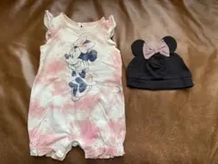 【美品】【2点セット】Disney ミニーちゃん ロンパース 耳付き帽子