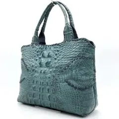 美品【IBIZA】ハンドバッグ　シャムクロコダイルステッチ　グリーン