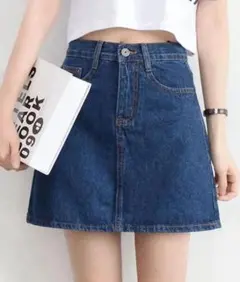 デニムブルー ハイウエスト フレアミニスカート