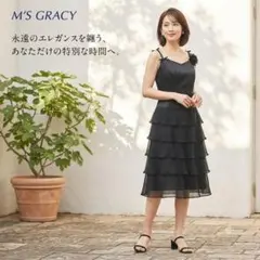 M'S GRACY ティアードフリル キャミワンピース ドレス コサージュ 黒のサムネイル