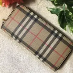 美品 バーバリー メンズ レディース 長財布 ノバチェック ラウンド 