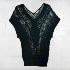 GLACIER 黒 Vネック レース編み トップス