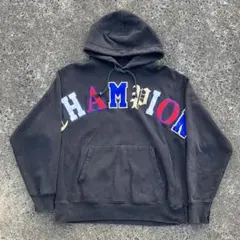 Champion リバースウィーブ ブラック ロゴ刺繍 パーカー y2k