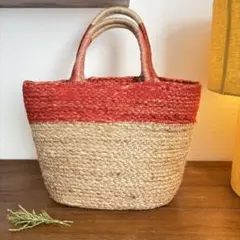 かご　バッグ　籠　赤　オレンジ　ベージュ　ハンドメイドのサムネイル