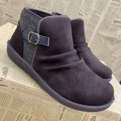 新品★レディース★23.5cm★幅広 シワ加工ブーツ 焦茶色 9872