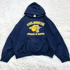 オーバーサイズ長袖パーカー ビッグプリントXL 濃紺 プルオーバー 大きいサイズ