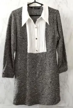 ZARA コントラスト サテンテクスチャー　ワンピース　M　サイドファスナー