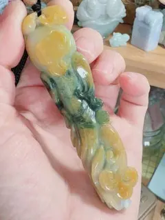 R2-03006天然本翡翠《本物保証》黄翡 +緑翠 緑黄翡翠ペンダントネックレス