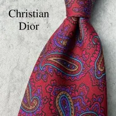 美品 Christian Dior ペイズリー柄 総柄 ネクタイ ボルドー 赤