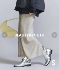 【極美品】BEAUTY&YOUTH ベロアプリーツバックスリットスカートS