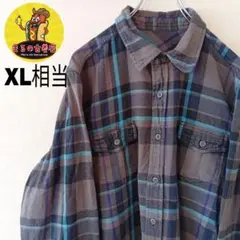 USA古着 ネルシャツXL相当　ブラックグレー　チェック